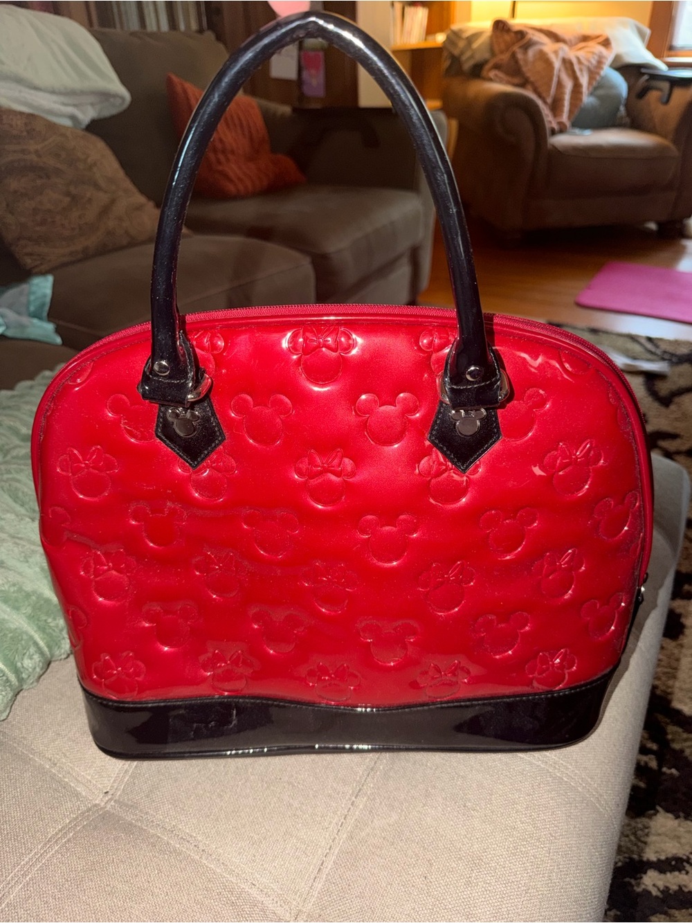 Disney Red Patent Minnie & Mickey Dome Satchel with Black Trim - Picture 2 of 6